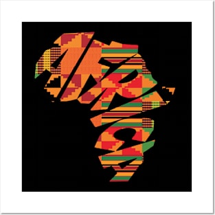Africa Map with Kente Pattern, African Words Style Posters and Art